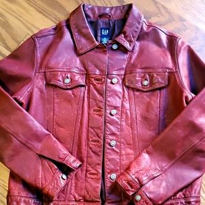 Oxblood Red GAP Leather Vintage Jean Style Trucker Thick Jacket
